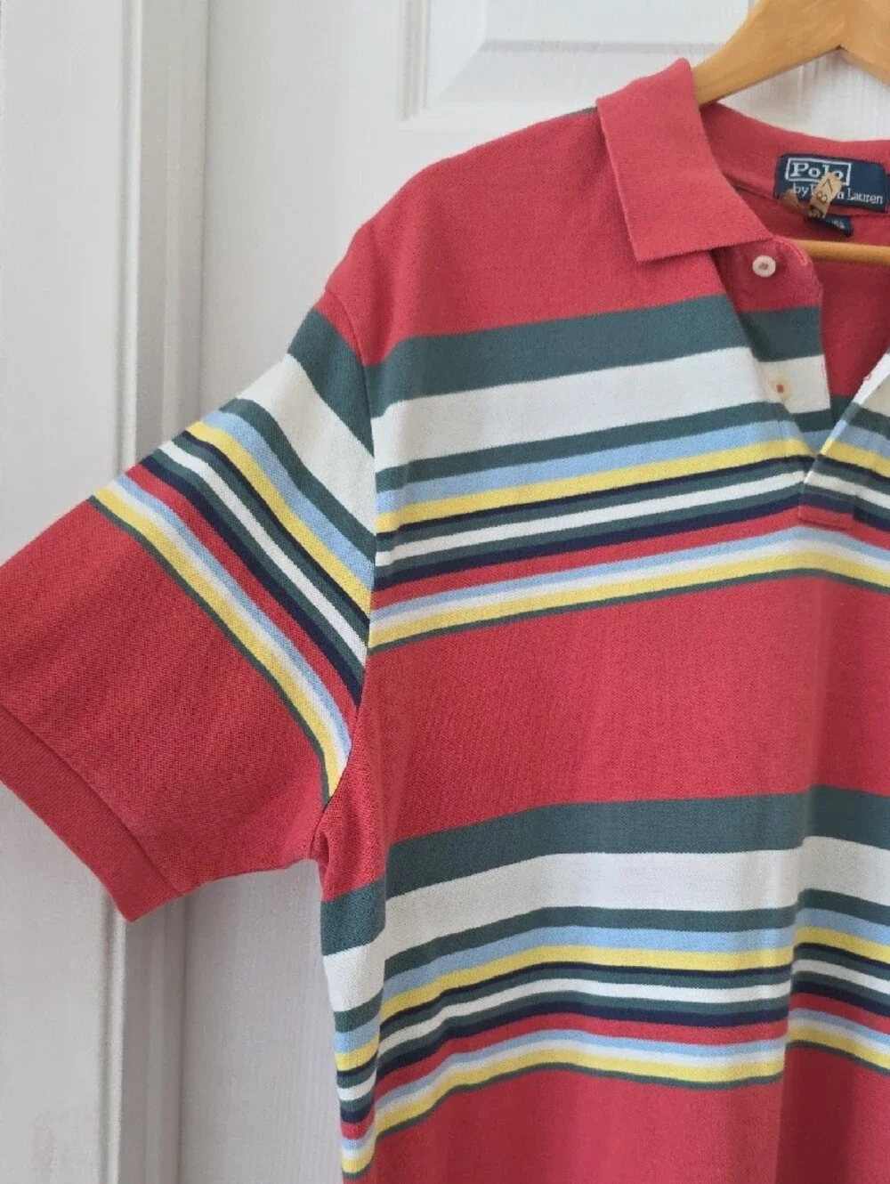 Y2k Vintage Polo by Ralph Lauren Coral Striped Men’s Polo 100% Cotton XL